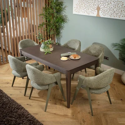 Quatropi Large 6 Seater Extendable Dining Table and Chairs Set Green Brown Wood