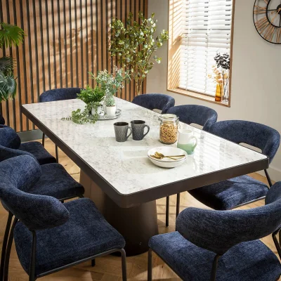 Quatropi Modern Ceramic Marble Dining Table and Chairs 8 Seater Set Blue & Grey