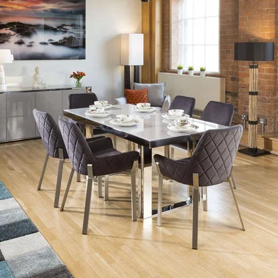 Quatropi Modern 6 Seater Table And Chairs with Arms Dining Set Grey Charcoal
