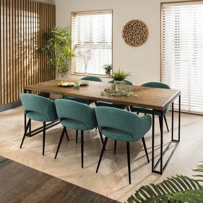 Quatropi Lucy Solid Wood Herringbone 6 Chair Dining Set Teal