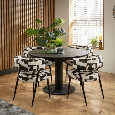 Quatropi Modern Round Extendable Dining Table and Chairs 4 Seater Set Black Ceramic