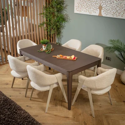 Quatropi Large 6 Seater Extendable Dining Table and Chairs Set Cream Brown Wood
