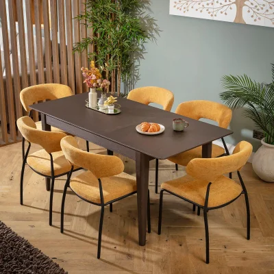 Quatropi Modern 6 Seater Extendable Dining Table and Chairs Set Yellow Gold Brown Wood