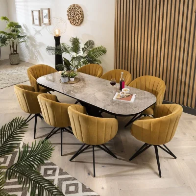 Quatropi 8 Seater Dining Room Table and Chairs Extending Dining Set Grey Mustard