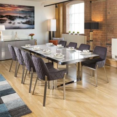 Quatropi Quatropi Modern Large 8 Seater Dining Set Grey Gloss Charcoal Fabric