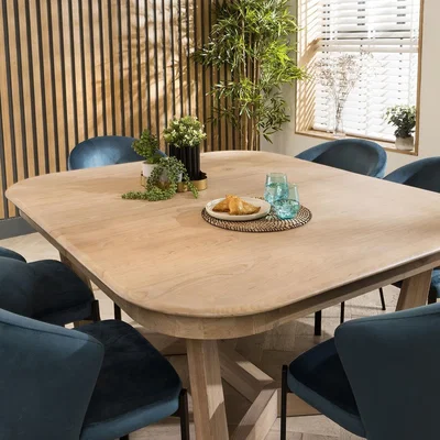 Quatropi Zoe 6 Seater Natural Solid Wooden Extending Dining Set Blue