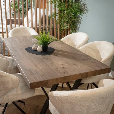 Quatropi Rustic Wooden 6 Seater Dining Table and Chairs Set Cream Reclaimed Oak