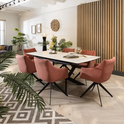 Quatropi Zena 6 Seater Ceramic Extending Dining Set Pink & White