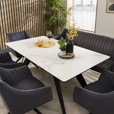 Quatropi Zena 6 Seater Ceramic Bench Dining Set Grey & White
