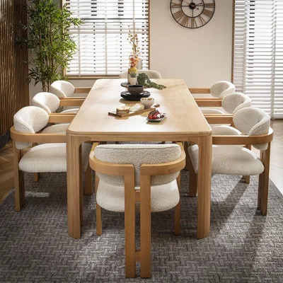 Quatropi Baboraz 8 Seater Modern Solid Dining Set Brown & Natural Wood