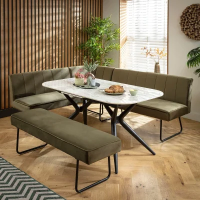 Quatropi Premium 8 Seater Extendable Corner Bench Dining Set Green & Grey Ceramic LRBB