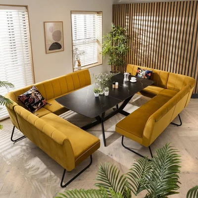 Quatropi 2 Corner Bench Dining Set Mustard Velvet Extending Ceramic Table