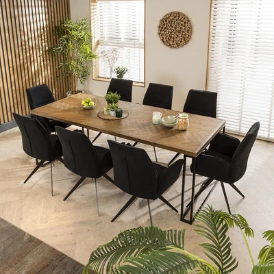 Quatropi Nova Solid Wood Herringbone 8 Chair Dining Set Black