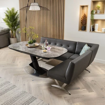 Quatropi Taylor 5 Seater Ceramic Extending Corner Bench Dining Set Grey LRT