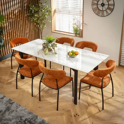 Quatropi Modern Extendable Dining Table and Chairs 6 Seater Set Burnt Orange & White Ceramic