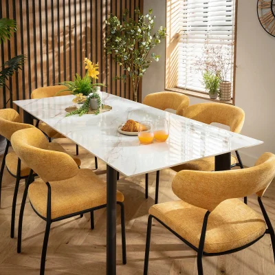 Quatropi Modern Extendable Dining Table and Chairs 6 Seater Set Yellow Gold & White Ceramic