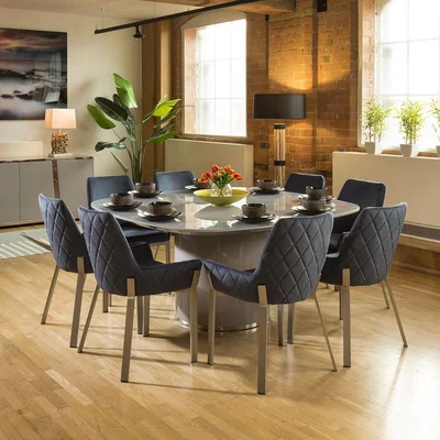 Quatropi Quatropi Modern 8 Seater Square Kitchen Dining Set Grey Blue Fabric