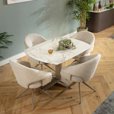 Quatropi Small 4 Seater Extendable Dining Table and Chairs Set Cream White Ceramic
