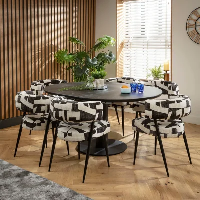Quatropi Premium Round Extendable Dining Table and Chairs 6 Seater Set Black Ceramic
