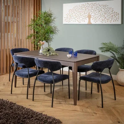 Quatropi Large 6 Seater Extendable Dining Table and Chairs Set Blue Brown Wood