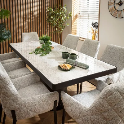 Quatropi Modern Ceramic Marble Dining Table and Chairs 8 Seater Set Grey