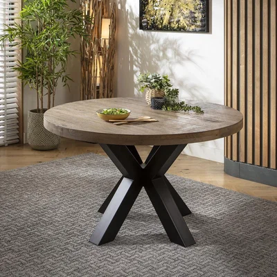 Quatropi Elsie 4 Seater Solid Wood Round Dining Set Cream & Reclaimed Oak