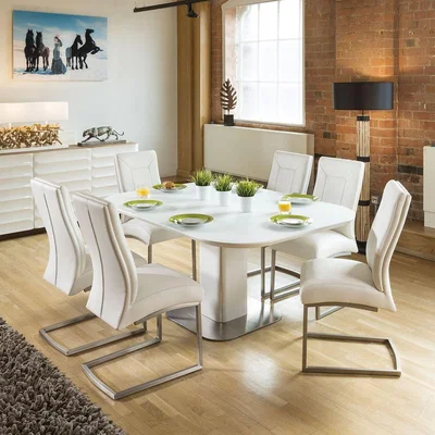 Quatropi Stunning Dining Set White Glass Square Extending Table +6 Chairs 4110