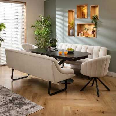 Quatropi Modern 8 Seater Extendable Bench Dining Set Stone & Black Ceramic SB2