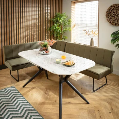 Quatropi Premium 5 Seater Extendable Corner Bench Dining Set Green & Grey Ceramic LRT