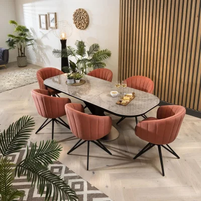 Quatropi 6 Seater Dining Room Table and Chairs Extending Dining Set Grey Pink