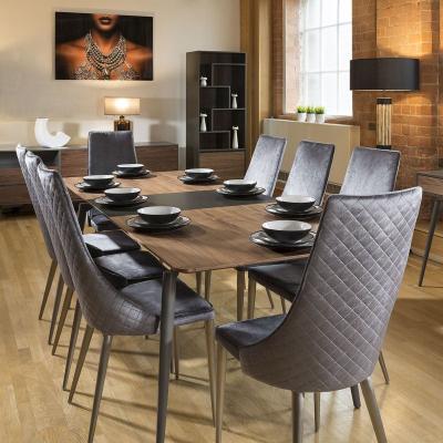 Quatropi Extending Dining Table Set Walnut / Grey 8 High Back Grey Chairs
