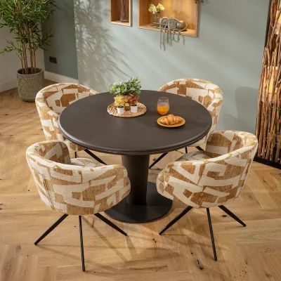 Quatropi Contemporary 4 Seater Round Dining Set Yellow & Grey Oak