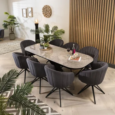 Quatropi Modern 8 Seater Dining Room Table and Chairs Extending Dining Set Grey