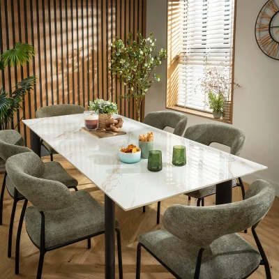 Quatropi Modern Extendable Dining Table and Chairs 6 Seater Set Green & White Ceramic