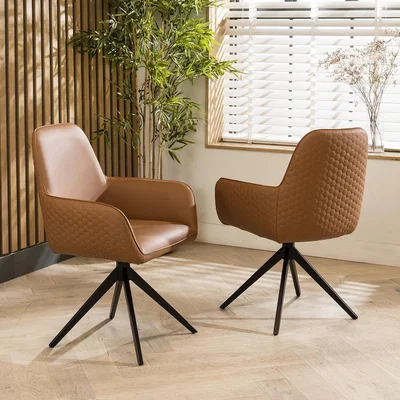 Quatropi Modern 2 Seater Small Round Solid Wood Dining Set Tan Faux Leather