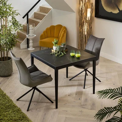 Quatropi Modern 2 Person Black Ceramic Marble Square Bistro Dining Set