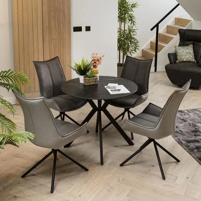 Quatropi Quatropi Premium Ceramic Marble Round Dining Table 4 Seater Set - Black