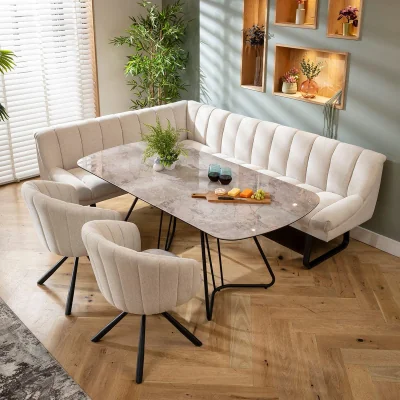 Quatropi Modern 7 Seater Extendable Corner Bench Dining Set Stone & Grey Ceramic R2