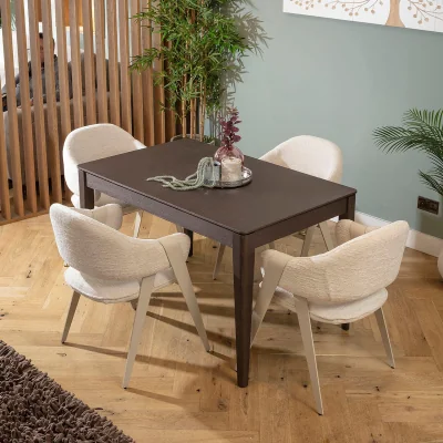 Quatropi Modern 4 Seater Extendable Dining Table and Chairs Set Cream Brown Wood