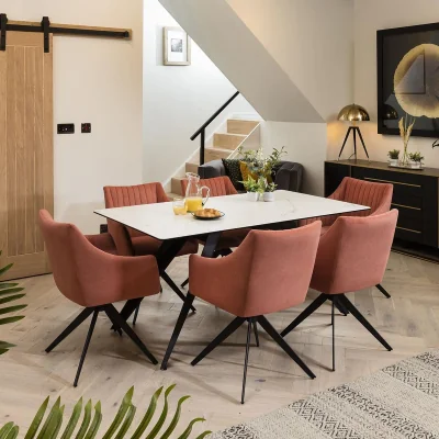 Quatropi Zena 6 Seater Ceramic Dining Set Pink & White