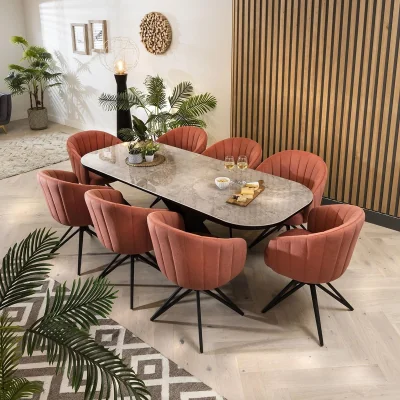 Quatropi 8 Seater Dining Room Table and Chairs Extending Dining Set Grey Pink