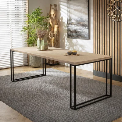 Quatropi Elsie 8 Seat Solid Wood Herringbone Dining Set Cream & Natural
