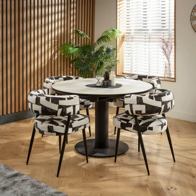 Quatropi Premium Round Extendable Dining Table and Chairs 4 Seater Set Black & Light Grey Ceramic