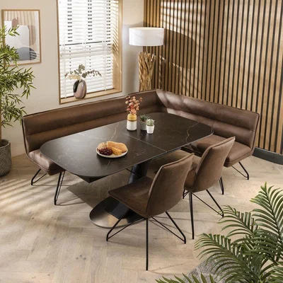 Quatropi Corner Dining Set Left-Hand Ceramic Extending Table 8 Seater Brown