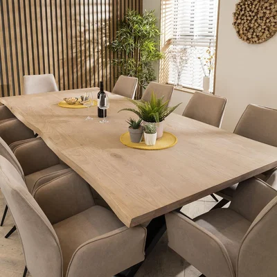 Quatropi Nova 10 Seat Natural Live Edge Solid Wooden Dining Set Mink