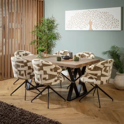 Quatropi Rustic Wooden 6 Seater Dining Table and Chairs Set Green Reclaimed Oak