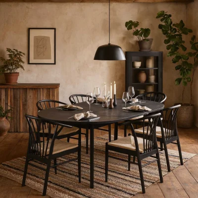The Range Krakow 7 Piece Extending Round Dining Set - Black