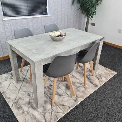 The Range Stone Grey Effect Wood Dining Table Set with 4 Grey Plastic Chairs Modern Dining Room Furniture - Grey