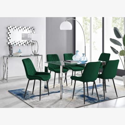 The Range Lucia Rectangular Dining Table With Six Pesaro Black Leg Chairs - Green