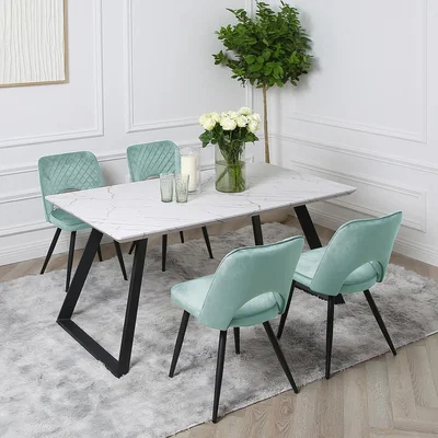 The Range Venice Dining Set - Marble-Effect Dining Table with 4 Chairs - Teal